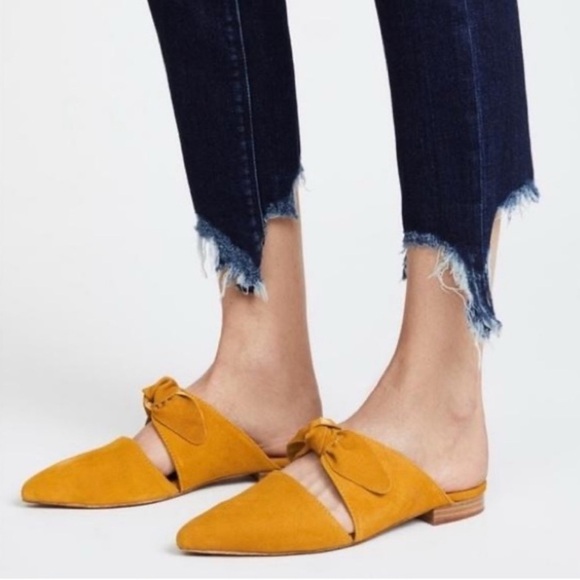 Jeffrey Campbell Suede Point Toe Bow Charlin Mule in Mustard‎ Size 7.5 - Picture 1 of 7
